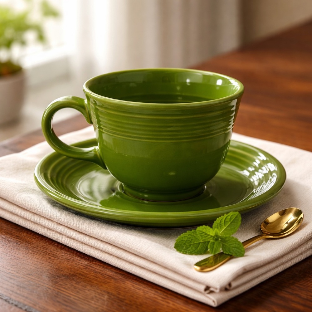 Shamrock Green Homer Laughlin Fiestaware flat cup and saucer set Retired